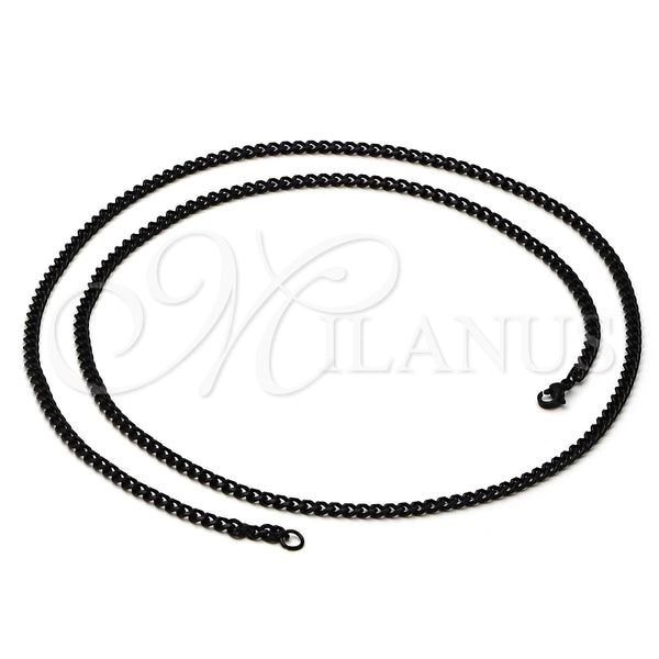 Stainless Steel Basic Necklace, Miami Cuban Design, Black Polished, Black Rhodium Finish, 04.113.1741.24 (24 Inches Length)