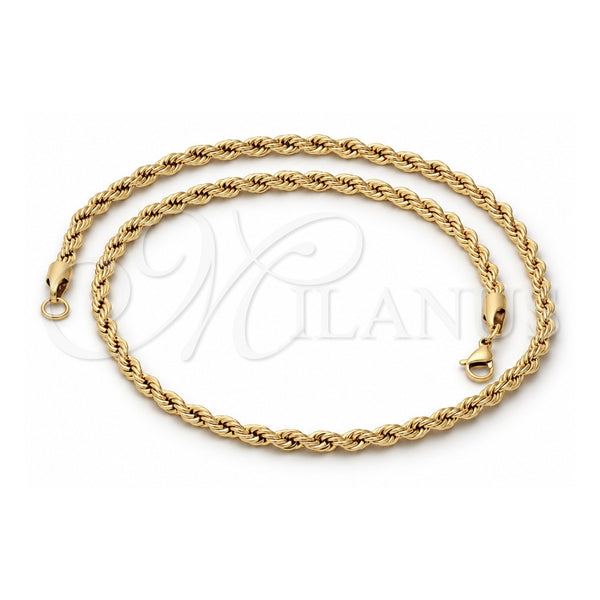 Stainless Steel Fancy Necklace, Twist Design, Polished, Golden Finish, 17017 (28 Inches Length)