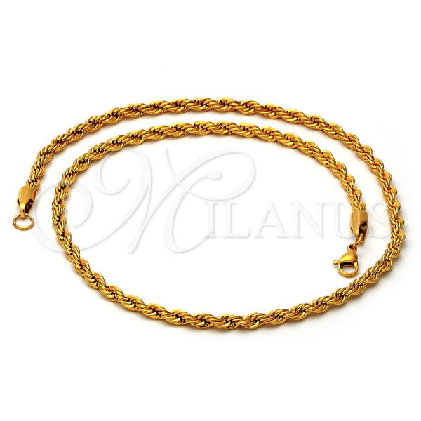 Stainless Steel Fancy Necklace, Twist Design, Polished, Golden Finish, 17017 (28 Inches Length)