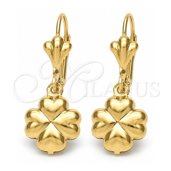 Oro Laminado Dangle Earring, Gold Filled Style Flower Design, Polished, Golden Finish, 88.005