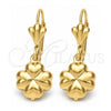 Oro Laminado Dangle Earring, Gold Filled Style Flower Design, Polished, Golden Finish, 88.005