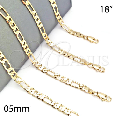 Oro Laminado Basic Necklace, Gold Filled Style Figaro Design, Polished, Golden Finish, 5.222.014.18 (140 Gauge, Thickness, 18 Inches Length)