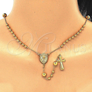 Oro Laminado Medium Rosary, Gold Filled Style Sagrado Corazon de Maria Design, Polished, Golden Finish, 54.006