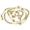 Oro Laminado Medium Rosary, Gold Filled Style Sagrado Corazon de Maria Design, Polished, Golden Finish, 54.006