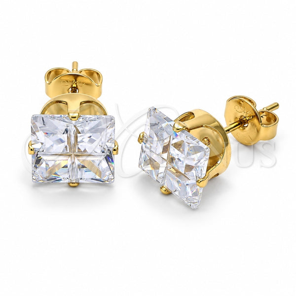 Oro Laminado Stud Earring, Gold Filled Style with White Cubic Zirconia, Polished, Golden Finish, 5.128.033