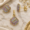 Oro Laminado Earring and Pendant Adult Set, Gold Filled Style with Multicolor Crystal, Polished, Golden Finish, 10.164.0027.1