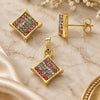 Oro Laminado Earring and Pendant Adult Set, Gold Filled Style with Multicolor Crystal, Polished, Golden Finish, 10.164.0017.1