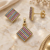 Oro Laminado Earring and Pendant Adult Set, Gold Filled Style with Multicolor Crystal, Polished, Golden Finish, 10.164.0026.1