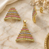 Oro Laminado Earring and Pendant Adult Set, Gold Filled Style with Multicolor Crystal, Polished, Golden Finish, 10.164.0004.1