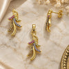 Oro Laminado Earring and Pendant Adult Set, Gold Filled Style with Multicolor Crystal, Polished, Golden Finish, 10.164.0009.1