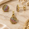 Oro Laminado Earring and Pendant Adult Set, Gold Filled Style Flower Design, with Multicolor Crystal, Polished, Golden Finish, 10.164.0022.1
