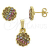 Oro Laminado Earring and Pendant Adult Set, Gold Filled Style Flower Design, with Multicolor Crystal, Polished, Golden Finish, 10.164.0022.1
