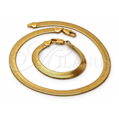 Oro Laminado Necklace and Bracelet, Gold Filled Style Herringbone Design, Polished, Golden Finish, 5.221.004.20