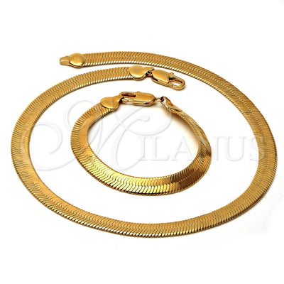 Oro Laminado Necklace and Bracelet, Gold Filled Style Herringbone Design, Polished, Golden Finish, 5.221.004.20 for wholesale, main product view