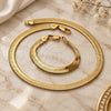 Oro Laminado Necklace and Bracelet, Gold Filled Style Herringbone Design, Polished, Golden Finish, 5.221.004.24