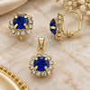 Oro Laminado Earring and Pendant Adult Set, Gold Filled Style Flower Design, with Sapphire Blue and White Cubic Zirconia, Polished, Golden Finish, 10.122.0001