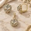 Oro Laminado Earring and Pendant Adult Set, Gold Filled Style Flower Design, with White Cubic Zirconia, Polished, Golden Finish, 10.122.0001.4