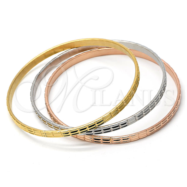 Stainless Steel Trio Bangle, Diamond Cutting Finish, Tricolor, 17203 (03 MM Thickness, Size 6 (2.75 Diameter))