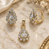 Oro Laminado Earring and Pendant Adult Set, Gold Filled Style Teardrop and Teardrop Design, with White Cubic Zirconia, Polished, Golden Finish, 10.122.0002