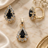 Oro Laminado Earring and Pendant Adult Set, Gold Filled Style Teardrop Design, with Black and White Cubic Zirconia, Polished, Golden Finish, 10.122.0002.2