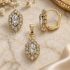 Oro Laminado Earring and Pendant Adult Set, Gold Filled Style with White Cubic Zirconia, Polished, Golden Finish, 10.122.0003