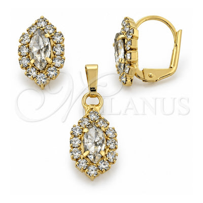 Oro Laminado Earring and Pendant Adult Set, Gold Filled Style with White Cubic Zirconia, Polished, Golden Finish, 10.122.0003