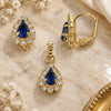 Oro Laminado Earring and Pendant Adult Set, Gold Filled Style Teardrop Design, with Light Sapphire and White Cubic Zirconia, Polished, Golden Finish, 10.122.0002.4