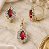 Oro Laminado Earring and Pendant Adult Set, Gold Filled Style with Garnet and White Cubic Zirconia, Polished, Golden Finish, 10.122.0003.1