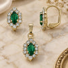 Oro Laminado Earring and Pendant Adult Set, Gold Filled Style with Emerald and White Cubic Zirconia, Polished, Golden Finish, 10.122.0003.3