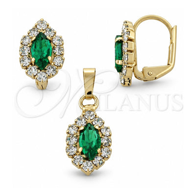 Oro Laminado Earring and Pendant Adult Set, Gold Filled Style with Emerald and White Cubic Zirconia, Polished, Golden Finish, 10.122.0003.3