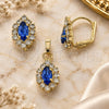 Oro Laminado Earring and Pendant Adult Set, Gold Filled Style with Dark Tanzanite and White Cubic Zirconia, Polished, Golden Finish, 10.122.0003.4