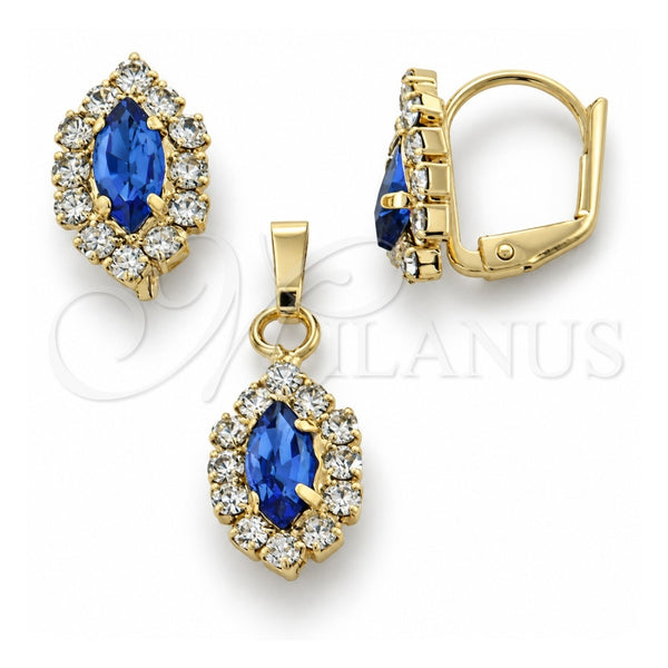 Oro Laminado Earring and Pendant Adult Set, Gold Filled Style with Dark Tanzanite and White Cubic Zirconia, Polished, Golden Finish, 10.122.0003.4