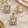 Oro Laminado Earring and Pendant Adult Set, Gold Filled Style with White Cubic Zirconia, Polished, Golden Finish, 10.122.0004
