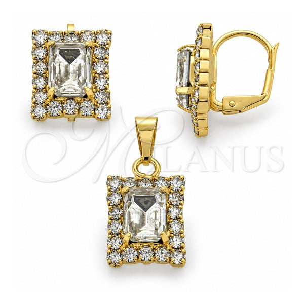 Oro Laminado Earring and Pendant Adult Set, Gold Filled Style with White Cubic Zirconia, Polished, Golden Finish, 10.122.0004