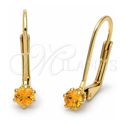 Oro Laminado Leverback Earring, Gold Filled Style with Golden Cubic Zirconia, Polished, Golden Finish, 5.128.106.1