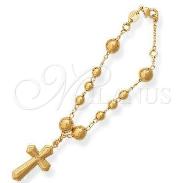 Oro Laminado Bracelet Rosary, Gold Filled Style Cross Design, Polished, Golden Finish, 5.213.013.08