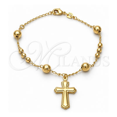 Oro Laminado Bracelet Rosary, Gold Filled Style Cross Design, Polished, Golden Finish, 5.213.013.08