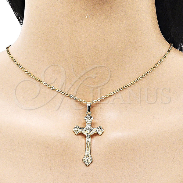 Oro Laminado Religious Pendant, Gold Filled Style Cross and Crucifix Design, Polished, Golden Finish, 5.189.013