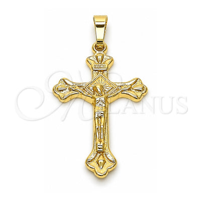 Oro Laminado Religious Pendant, Gold Filled Style Cross and Crucifix Design, Polished, Golden Finish, 5.189.013