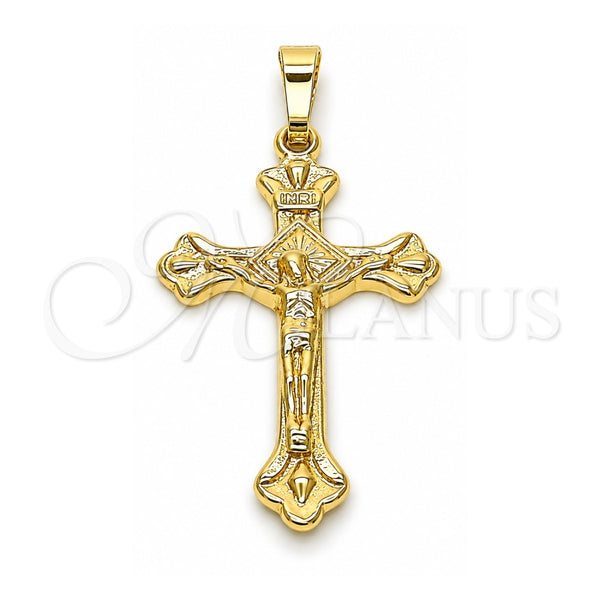 Oro Laminado Religious Pendant, Gold Filled Style Cross and Crucifix Design, Polished, Golden Finish, 5.189.013