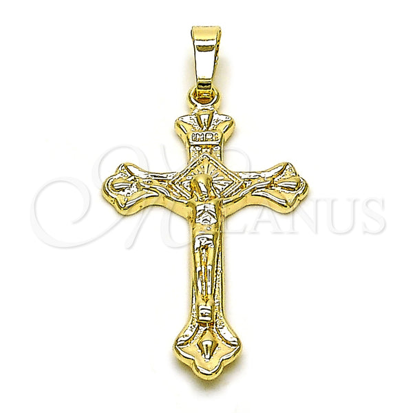 Oro Laminado Religious Pendant, Gold Filled Style Cross and Crucifix Design, Polished, Golden Finish, 5.189.013