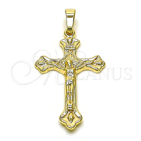 Oro Laminado Religious Pendant, Gold Filled Style Cross and Crucifix Design, Polished, Golden Finish, 5.189.013