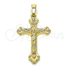 Oro Laminado Religious Pendant, Gold Filled Style Cross and Crucifix Design, Polished, Golden Finish, 5.189.013