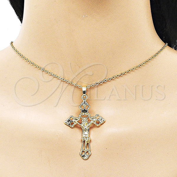 Oro Laminado Religious Pendant, Gold Filled Style Crucifix Design, Polished, Golden Finish, 5.188.003
