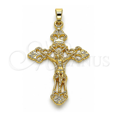 Oro Laminado Religious Pendant, Gold Filled Style Crucifix Design, Polished, Golden Finish, 5.188.003