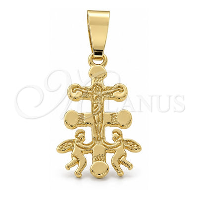 Oro Laminado Religious Pendant, Gold Filled Style Crucifix Design, Polished, Golden Finish, 5.190.005