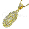Oro Laminado Religious Pendant, Gold Filled Style Guadalupe Design, Diamond Cutting Finish, Golden Finish, 5.184.010