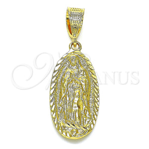 Oro Laminado Religious Pendant, Gold Filled Style Guadalupe Design, Diamond Cutting Finish, Golden Finish, 5.184.010