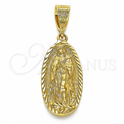 Oro Laminado Religious Pendant, Gold Filled Style Guadalupe Design, Diamond Cutting Finish, Golden Finish, 5.184.010