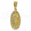 Oro Laminado Religious Pendant, Gold Filled Style Guadalupe Design, Diamond Cutting Finish, Golden Finish, 5.184.010